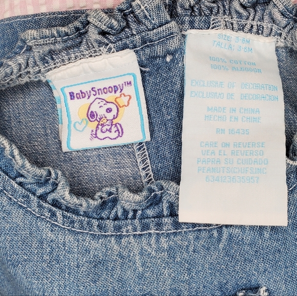 Baby Snoopy Denim Dress 3-6M | Peanuts Licensed | Cute Pink & Floral Embroidery - Picture 5 of 6